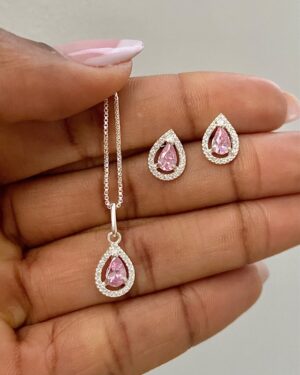 Colar Gota Cravejada Rosa