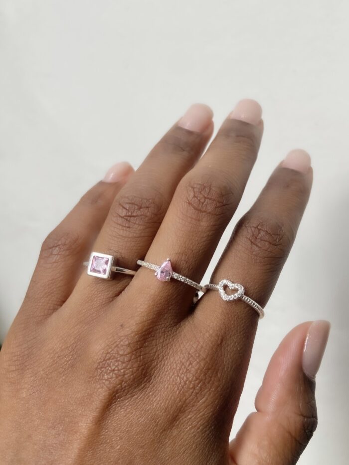 Anel Cravação Inglesa Quadrado Rosa - Imagem 2