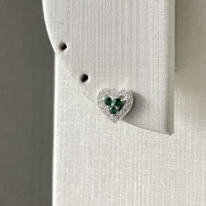 Brinco Coração Cravejado 3 Pontinhos Verde