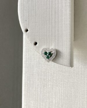Brinco Coração Cravejado 3 Pontinhos Verde