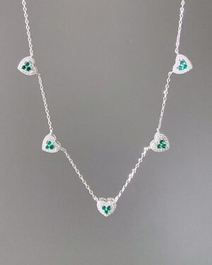 Colar 5 Corações Cravejados Verde