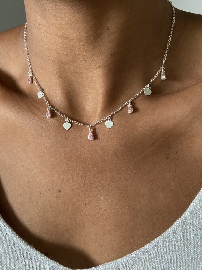 Chocker Coração e Gota Rosa