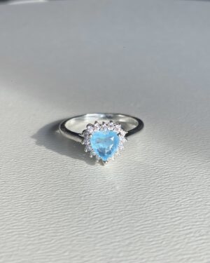 Anel Coração Fusion Azul Cravejado