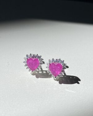 Brinco Coração Fusion Pink Cravejado