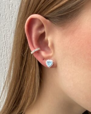 Brinco Coração Fusion Azul Cravejado