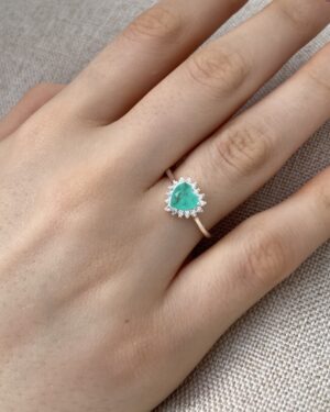 Anel Coração Fusion Verde Cravejado