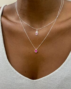 Colar Menina Zirconia Rosa