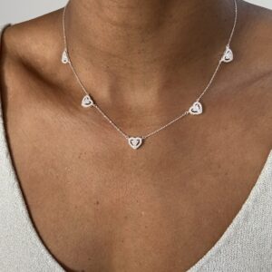 Colar 5 Corações Cravejados