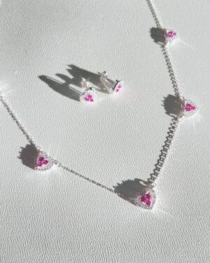 Colar 5 Corações Cravejados Pink