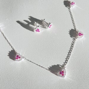 Colar 5 Corações Cravejados Pink