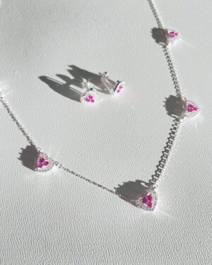 Colar 5 Corações Cravejados Pink