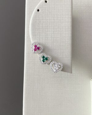 Brinco Coração Cravejado 3 Pontinhos Pink