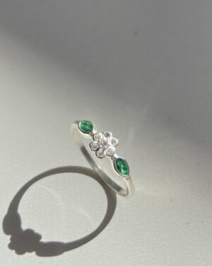 Anel Flor e Folha Verde
